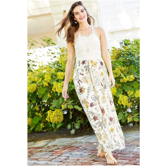 Taylor & Sage Dresses & Skirts - 🌻 Taylor & Sage Maxi Dress Size L Crochet Floral Halter Colorful Pink Yellow